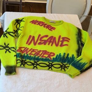 Neon Yellow 'Insane Sweater' Graphic Cropped Knit